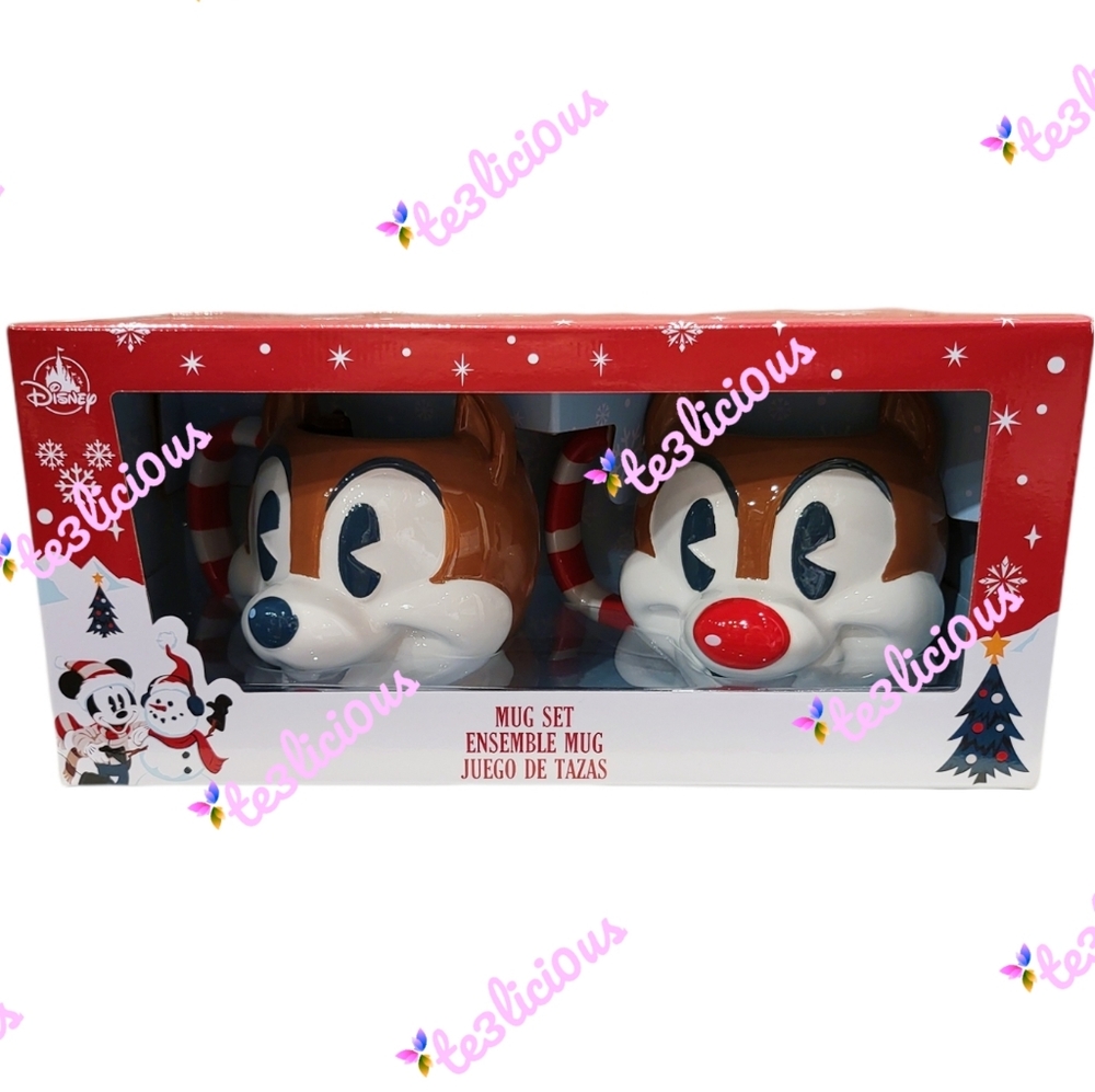 DISNEY PARKS CHIP N DALE HOLIDAY MUG SET